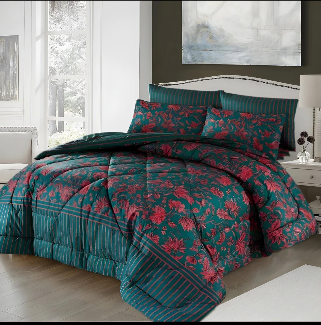 BED SHEET SET 3CS - TEAL GARDEN - Waqashomeltd