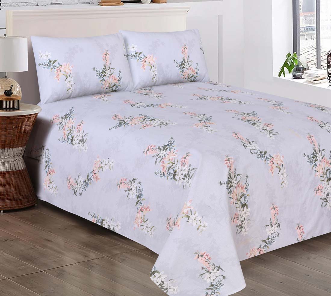 BED SHEET SET 3PCS - GREY FLOWER - Waqashomeltd