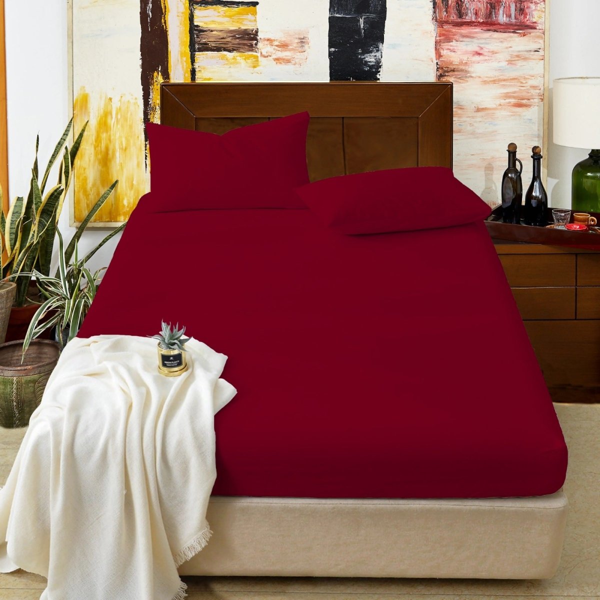 BURGUNDY - FITTED SHEET - Waqashomeltd