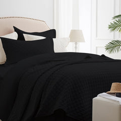 DIAMOND QUILTED SUMMER BEDSPREAD - BLACK - Waqashomeltd