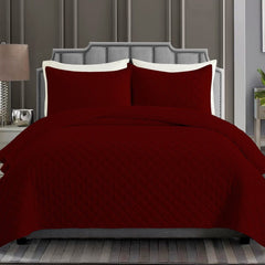 DIAMOND QUILTED SUMMER BEDSPREAD - BURGUNDY - Waqashomeltd