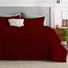 DIAMOND QUILTED SUMMER BEDSPREAD - BURGUNDY - Waqashomeltd