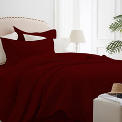 DIAMOND QUILTED SUMMER BEDSPREAD - BURGUNDY - Waqashomeltd