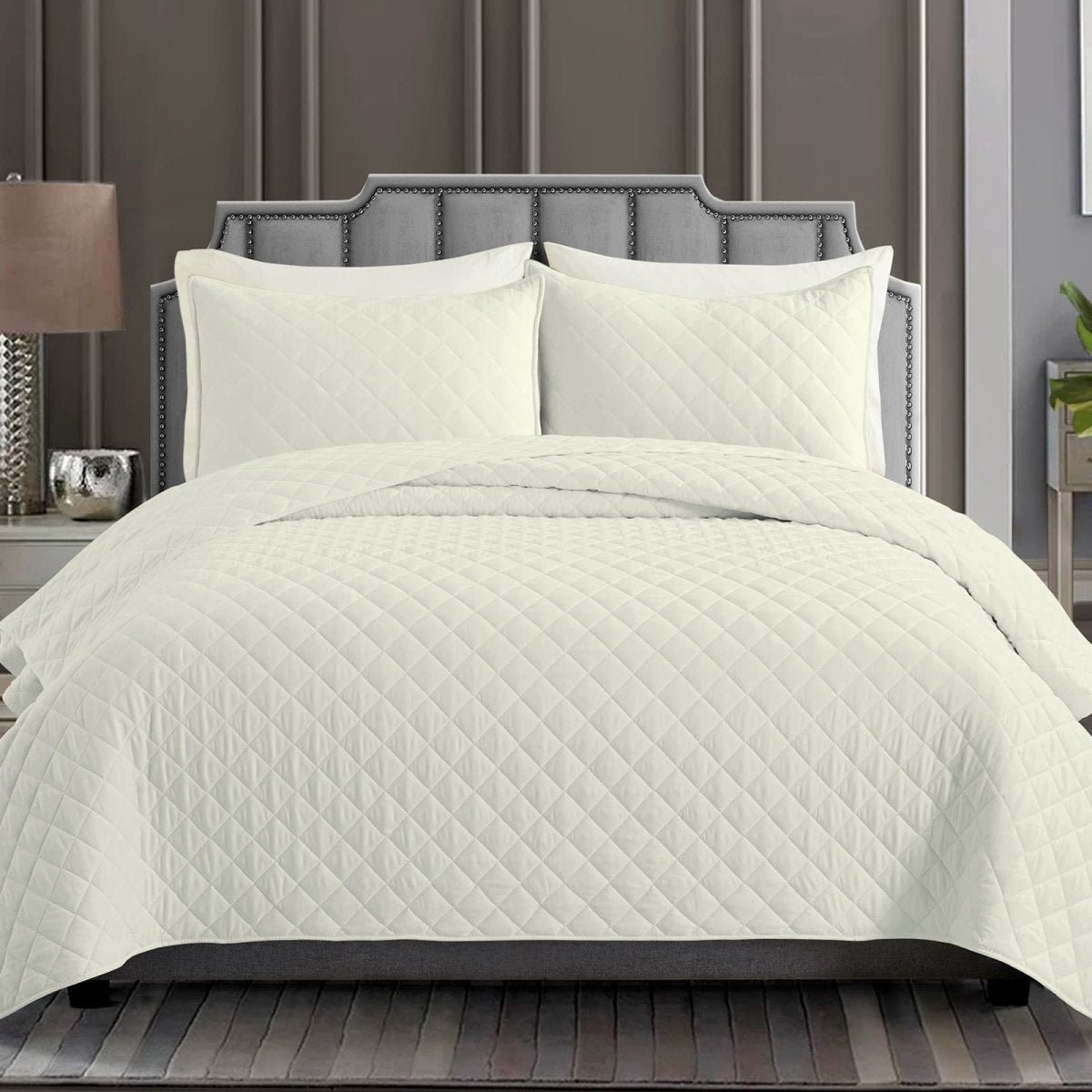 DIAMOND QUILTED SUMMER BEDSPREAD - CREAM - Waqashomeltd