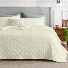 DIAMOND QUILTED SUMMER BEDSPREAD - CREAM - Waqashomeltd