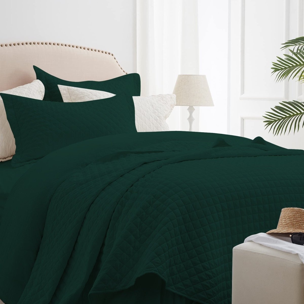 DIAMOND QUILTED SUMMER BEDSPREAD - GREEN - Waqashomeltd