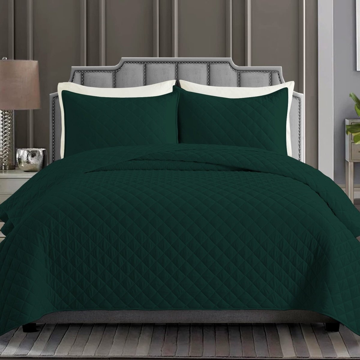 DIAMOND QUILTED SUMMER BEDSPREAD - GREEN - Waqashomeltd