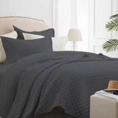 DIAMOND QUILTED SUMMER BEDSPREAD - GREY - Waqashomeltd