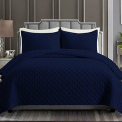 DIAMOND QUILTED SUMMER BEDSPREAD - NAVY BLUE - Waqashomeltd