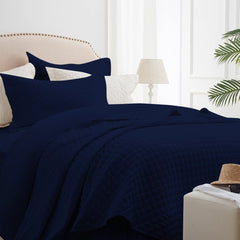 DIAMOND QUILTED SUMMER BEDSPREAD - NAVY BLUE - Waqashomeltd