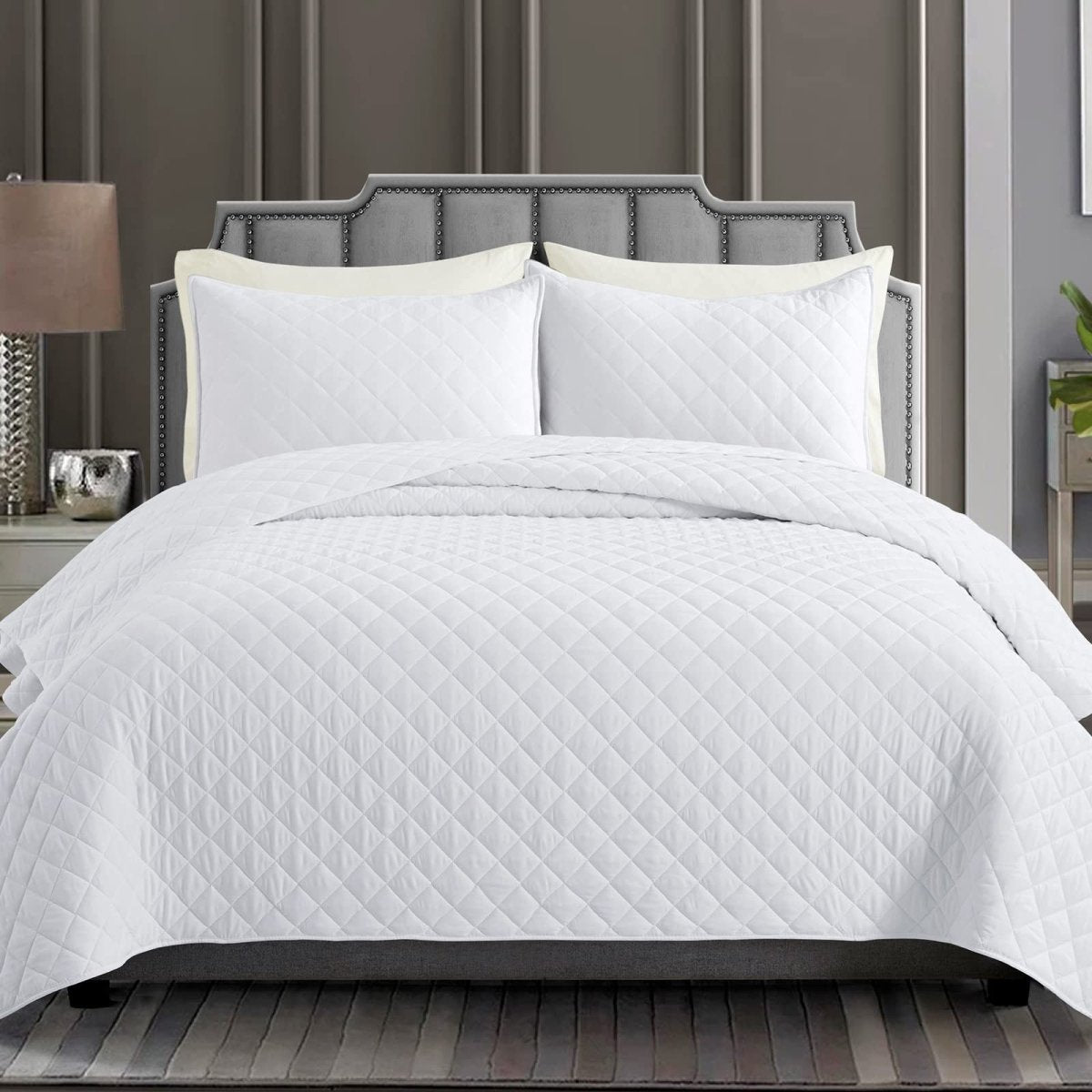 DIAMOND QUILTED SUMMER BEDSPREAD - SUPER WHITE - Waqashomeltd