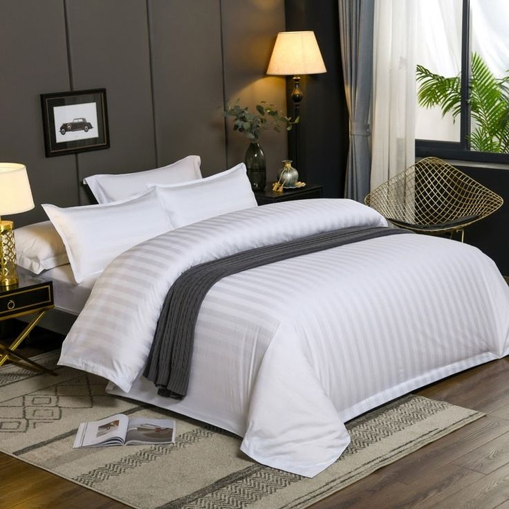 EXCLUSIVE LUXE COLLECTION BED SET 5PCS - SUPER WHITE STRIPES - Waqashomeltd