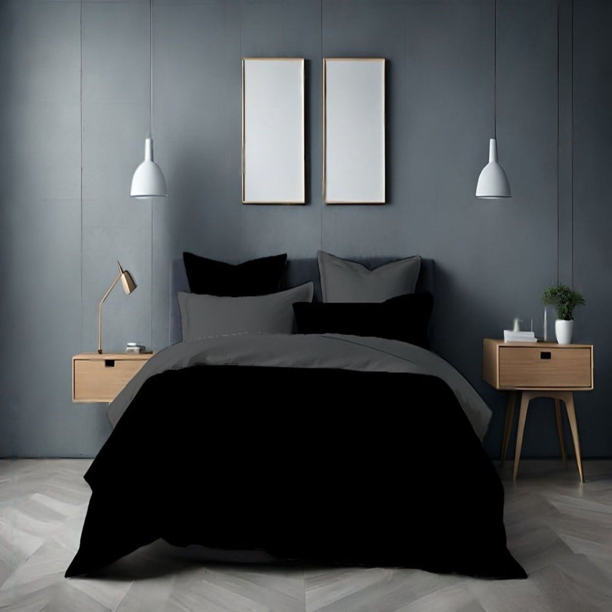 REVERSIBLE BLACK & GREY - 7 PCS DUVET COVER SET - Waqashomeltd