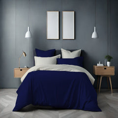 REVERSIBLE NAVY BLUE & CREAM - 7 PCS DUVET COVER SET - Waqashomeltd