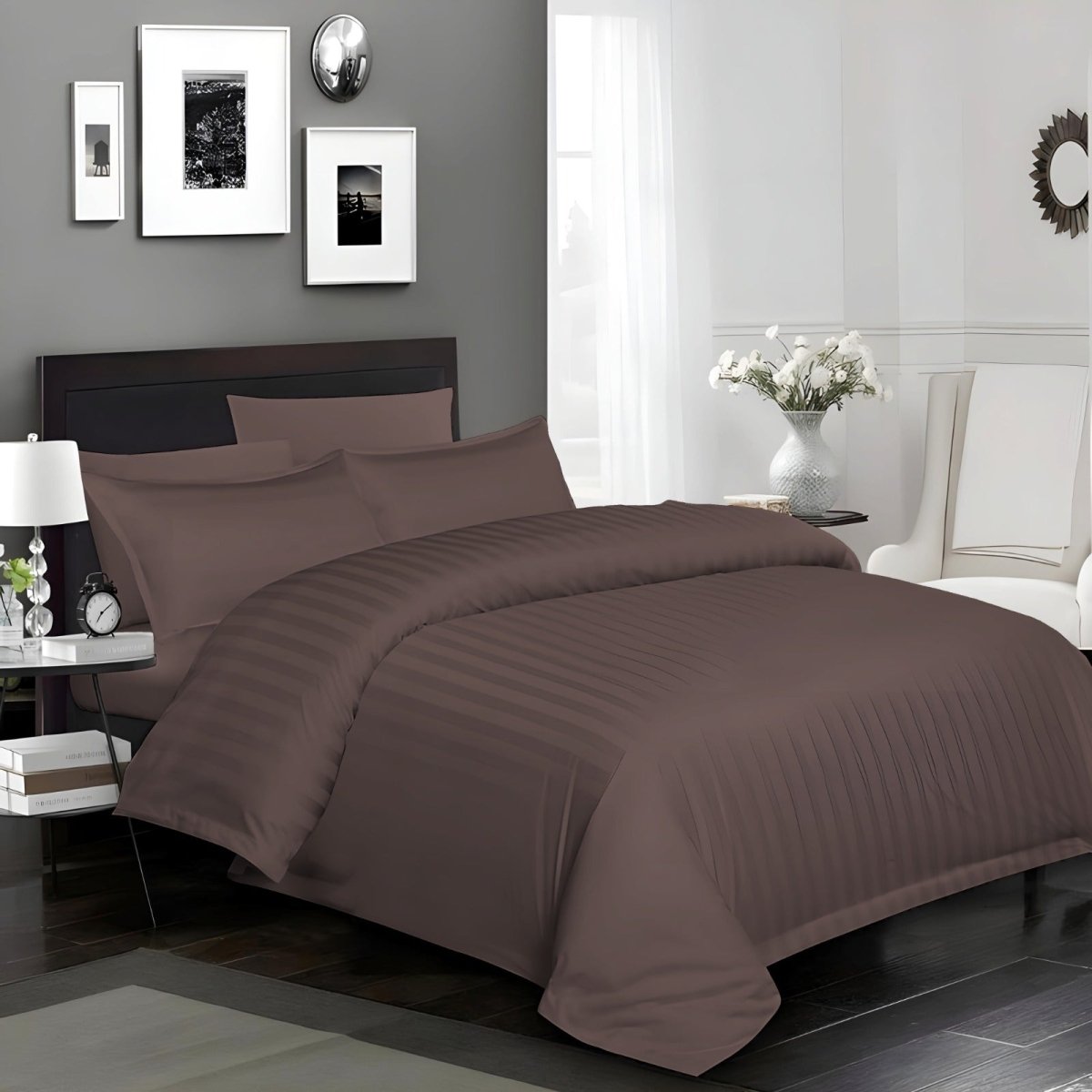 STRIPES DUVET COVER SET 6PCS - CHOCOLATE - Waqashomeltd