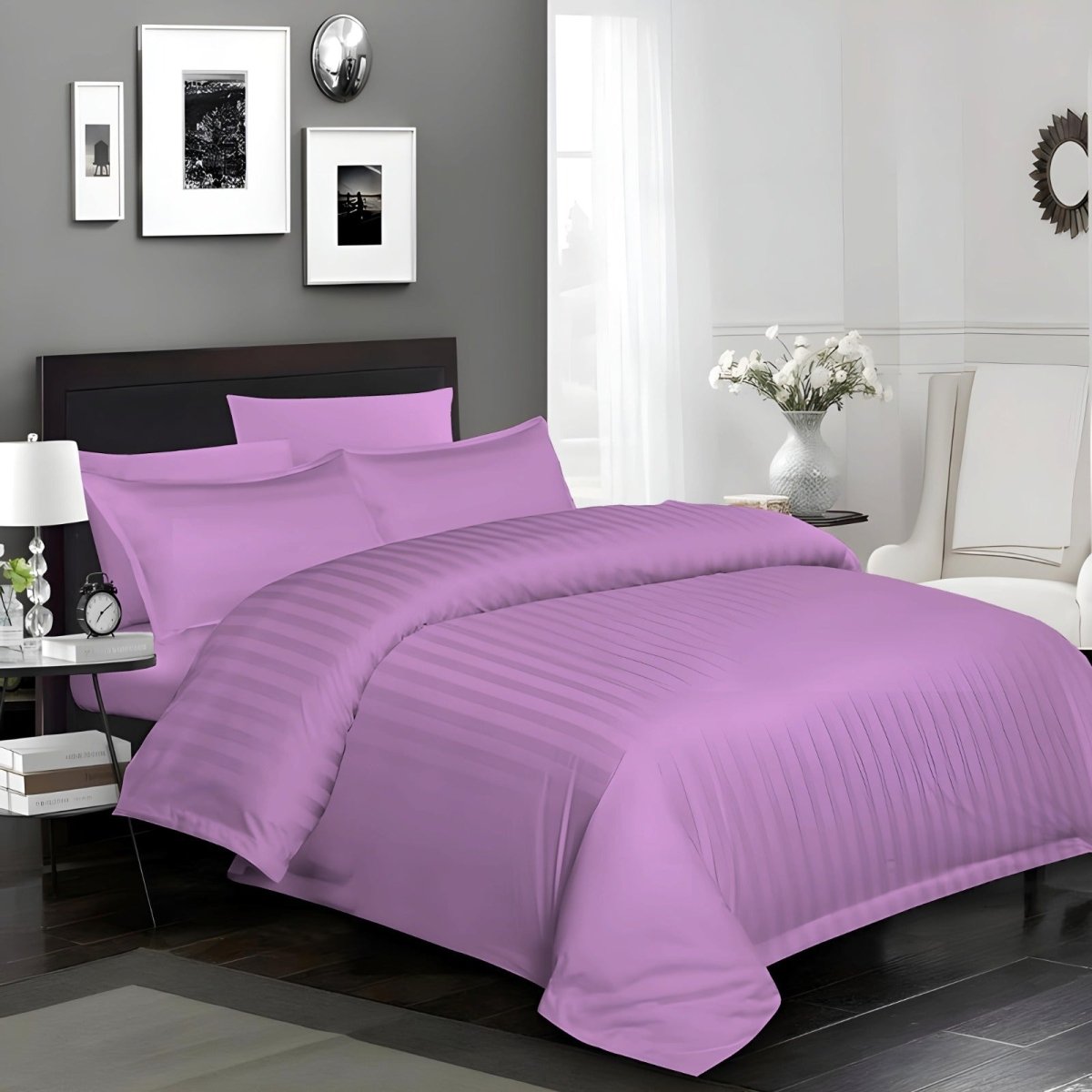 STRIPES DUVET COVER SET 6PCS - LIGHT PURPLE - Waqashomeltd