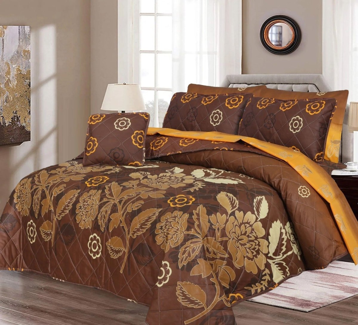 SUMMER BEDSPREAD 6PCS - BROWN LEAFY - Waqashomeltd