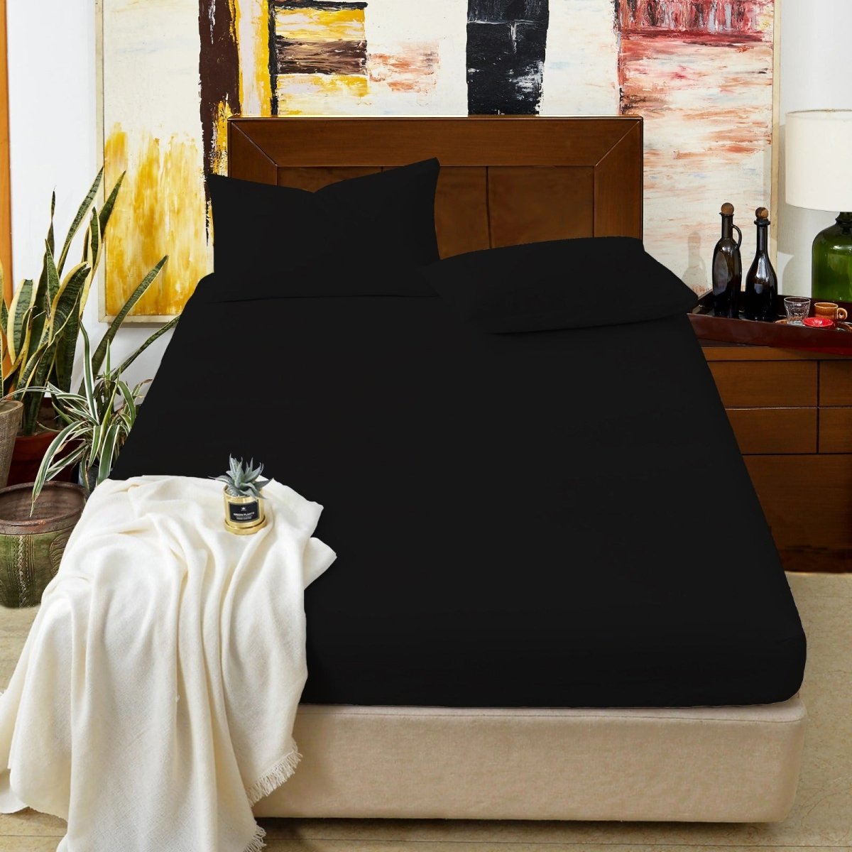 BLACK- FITTED SHEET - Waqashomeltd