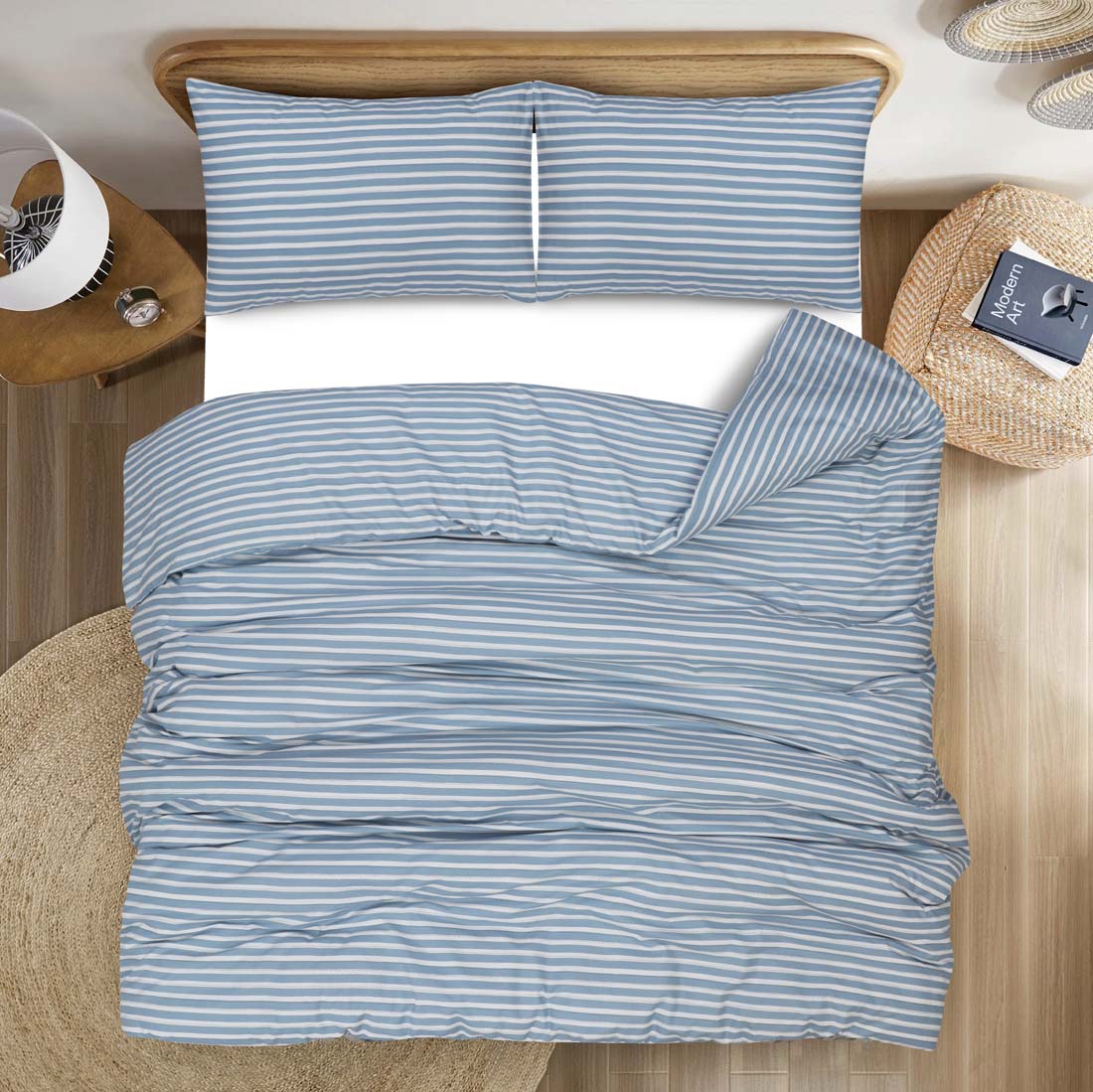 Blue Stripes Duvet Cover-3 Pieces - Waqashomeltd