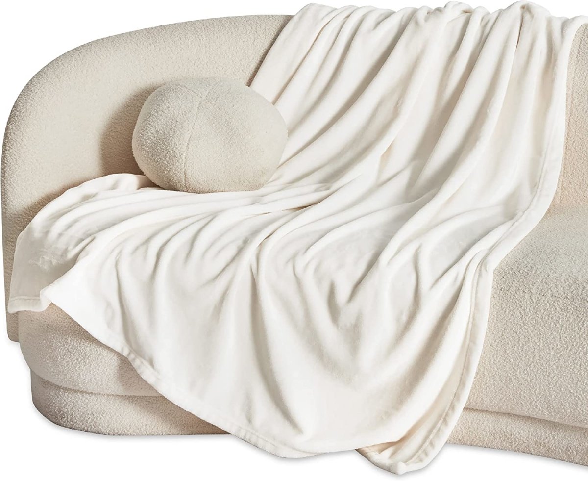 Fleece Throw Winter Blanket King Size - Cream - Waqashomeltd