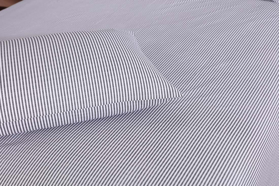 Grey Stripes-Flat Sheet with 2 Pillow Cases - Waqashomeltd