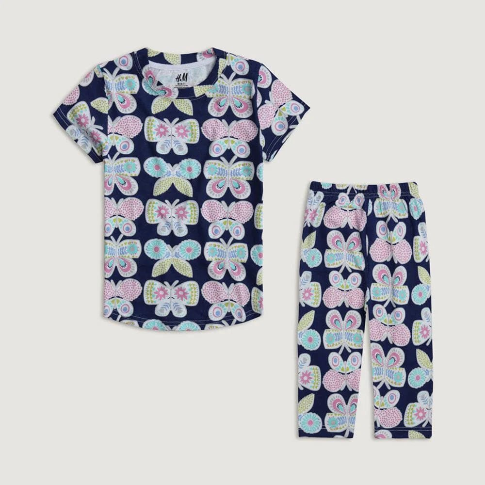 Kids Branded Butterflies Printed Night Suit - Waqashomeltd