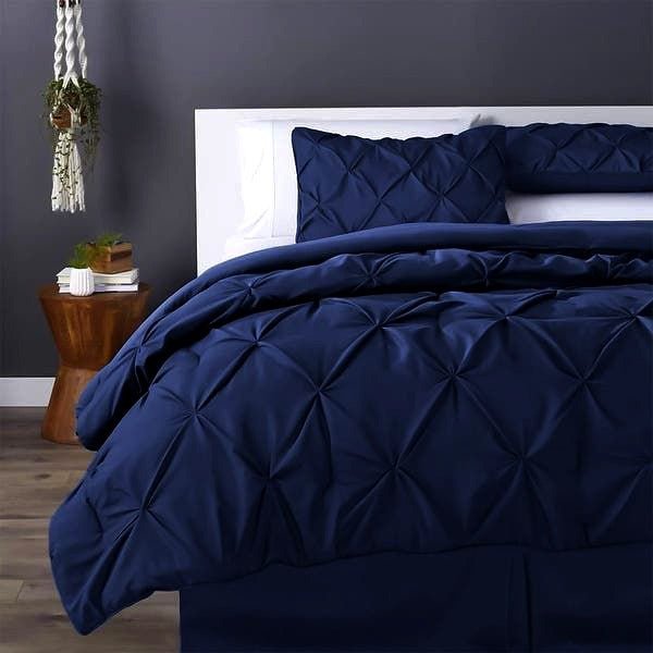 LUXURY PIN TUCK NAVY BLUE - BED SET 8 PCS - Waqashomeltd