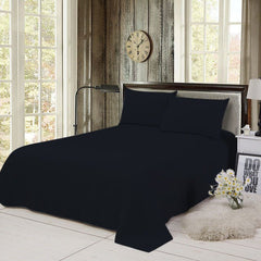 Plain Black-Flat Sheet with 2 Pillow Cases - Waqashomeltd