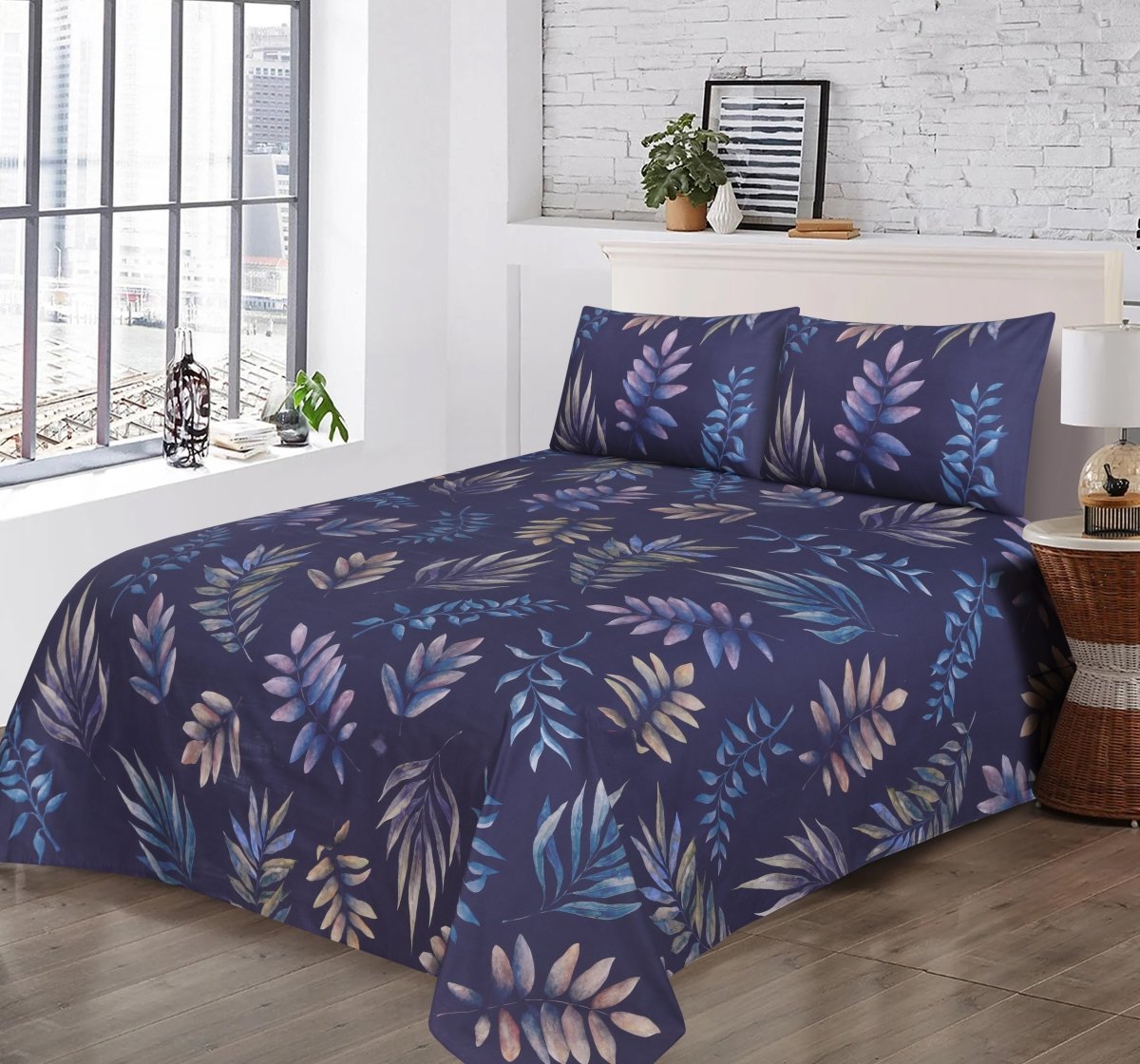 Purple Flower-Flat Sheet with 2 Pillow Cases - Waqashomeltd