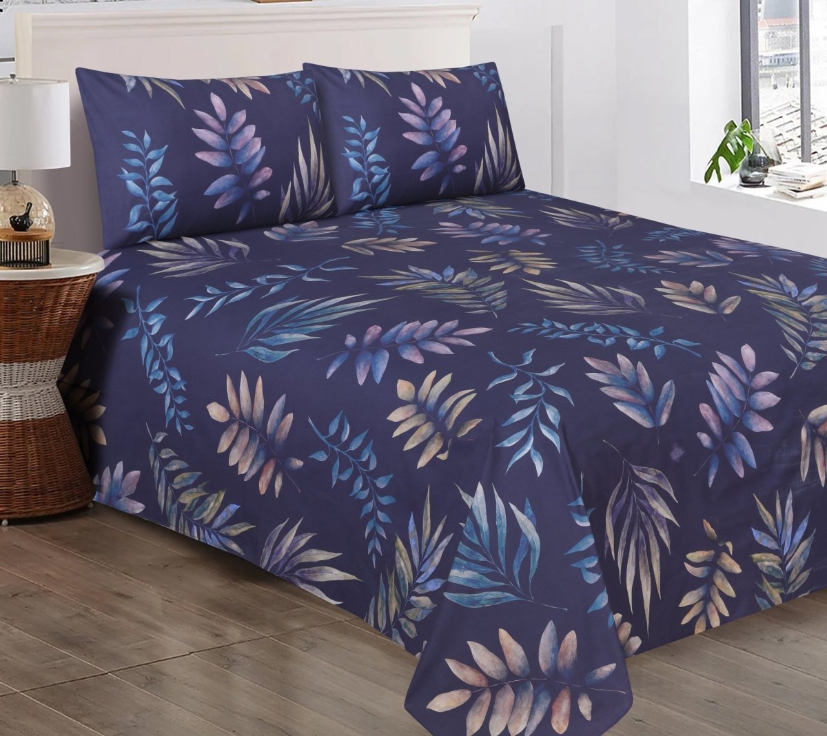 Purple Flower-Flat Sheet with 2 Pillow Cases - Waqashomeltd