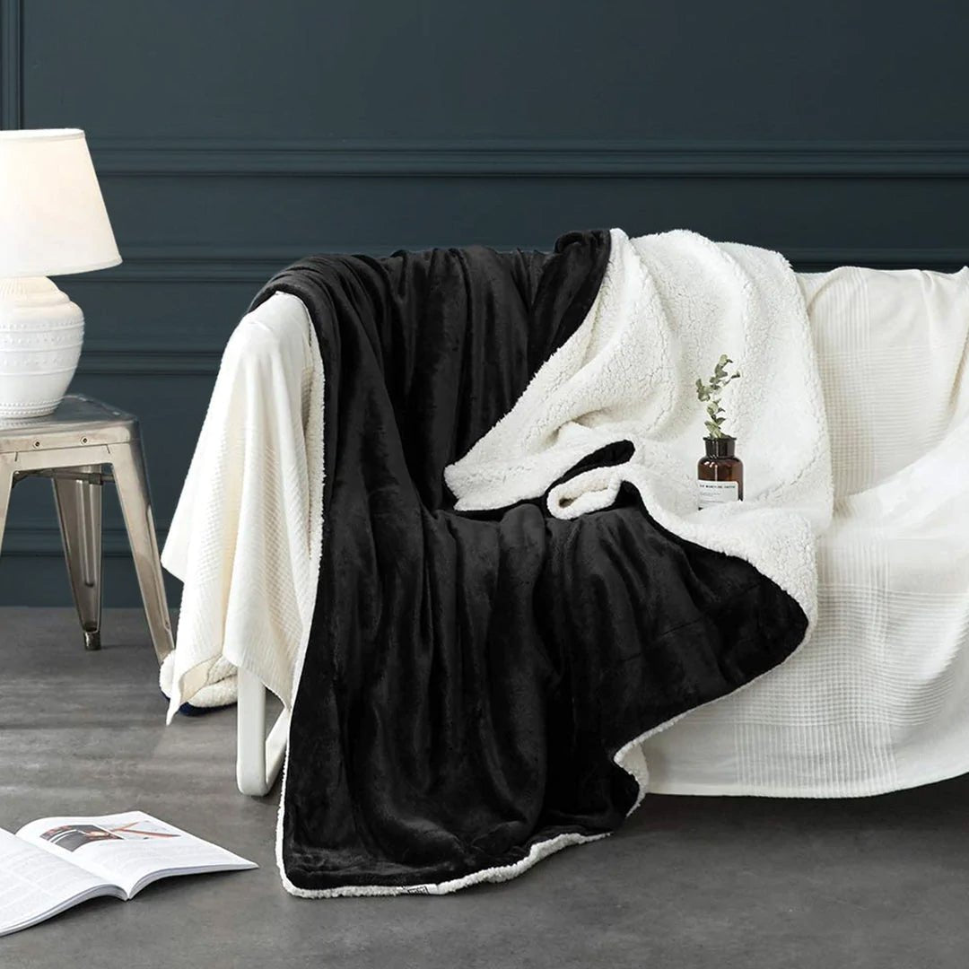 Super Soft Sherpa Fleece Blanket-Black - Waqashomeltd