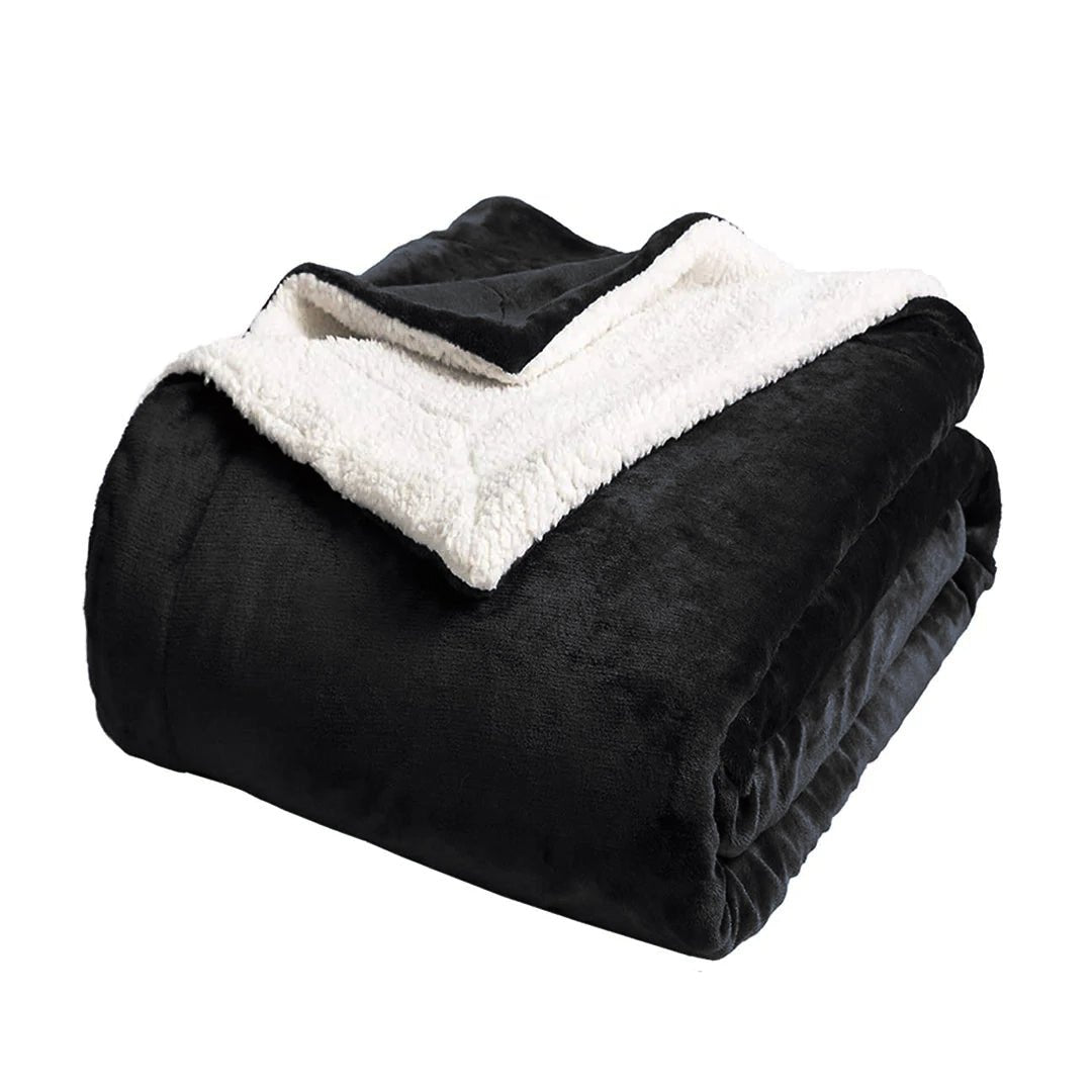 Super Soft Sherpa Fleece Blanket-Black - Waqashomeltd