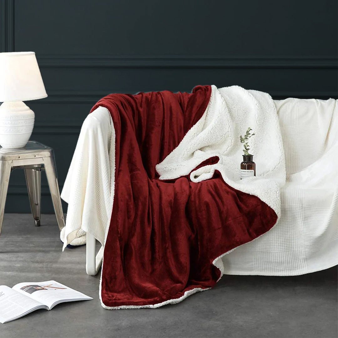 Super Soft Sherpa Fleece Blanket-Burgundy - Waqashomeltd