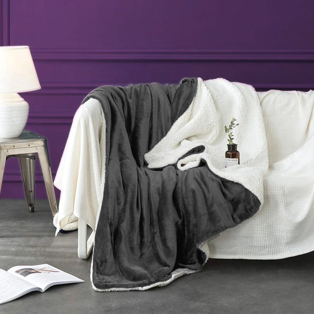 Super Soft Sherpa Fleece Blanket-Charcoal - Waqashomeltd