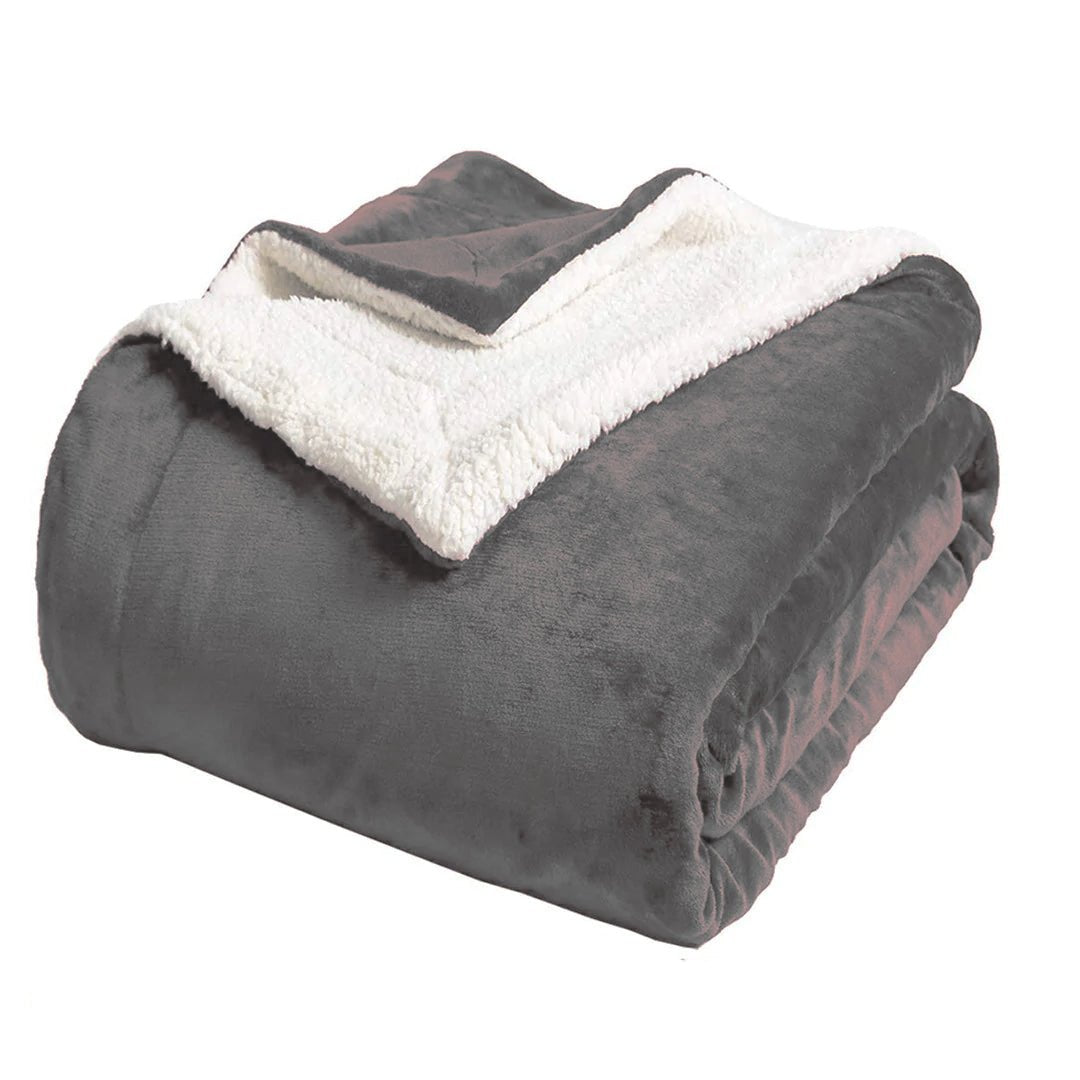 Super Soft Sherpa Fleece Blanket - Light Grey - Waqashomeltd