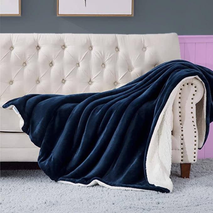 Super Soft Sherpa Fleece Blanket-Navy Blue - Waqashomeltd