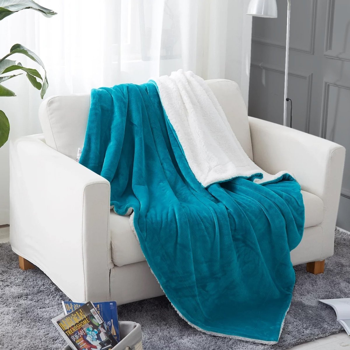 Super Soft Sherpa Fleece Blanket-Turquoise - Waqashomeltd