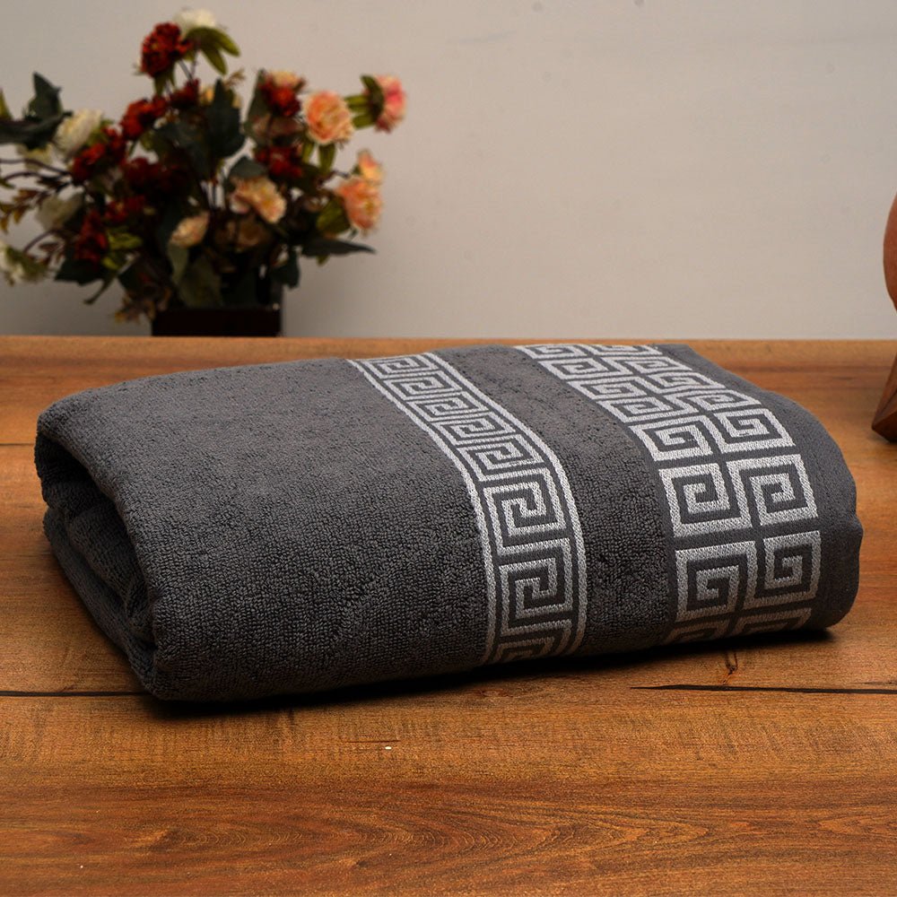 Super Soft Top Quality Jaquard design Bath Towel - Grey - Waqashomeltd