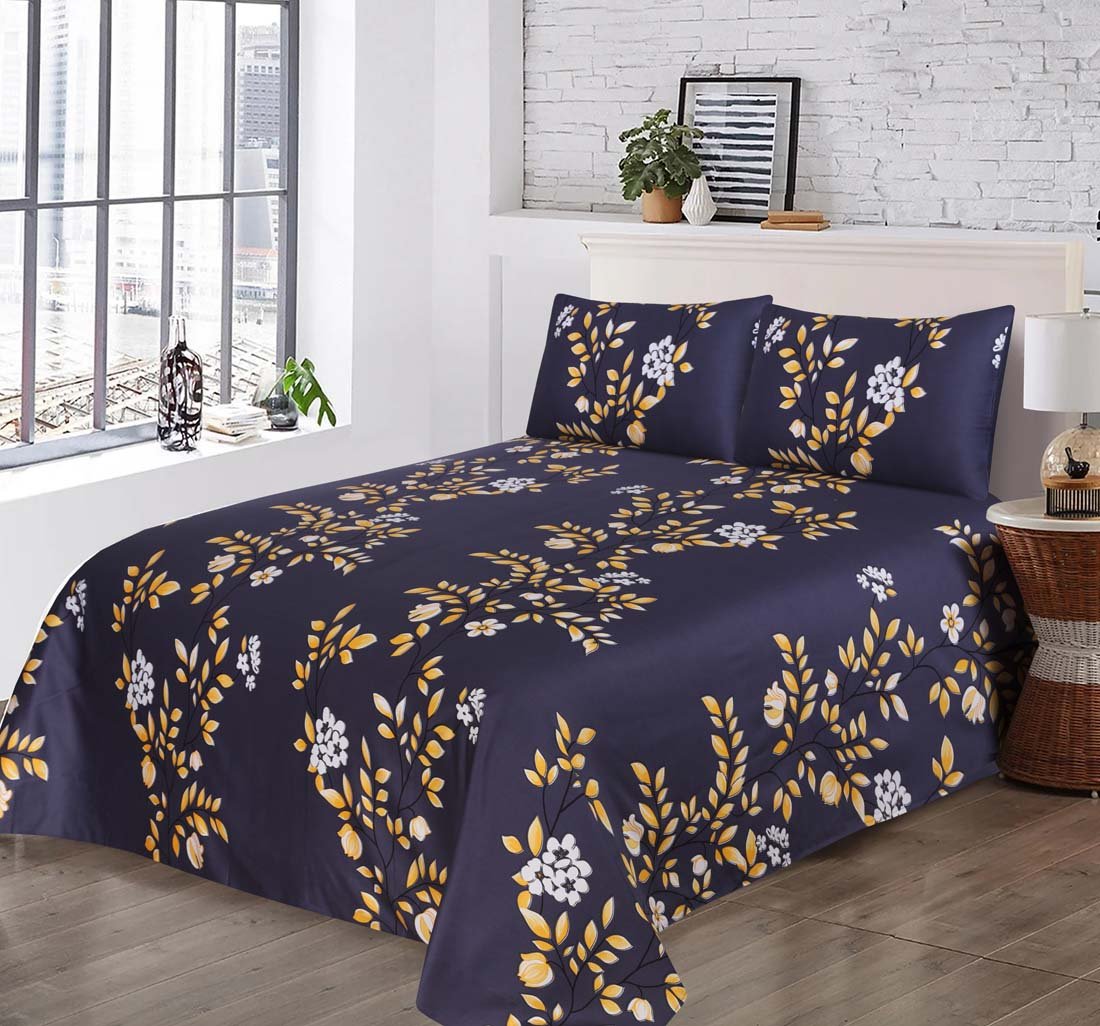 Yellow Flower-Flat Sheet with 2 Pillow Cases - Waqashomeltd