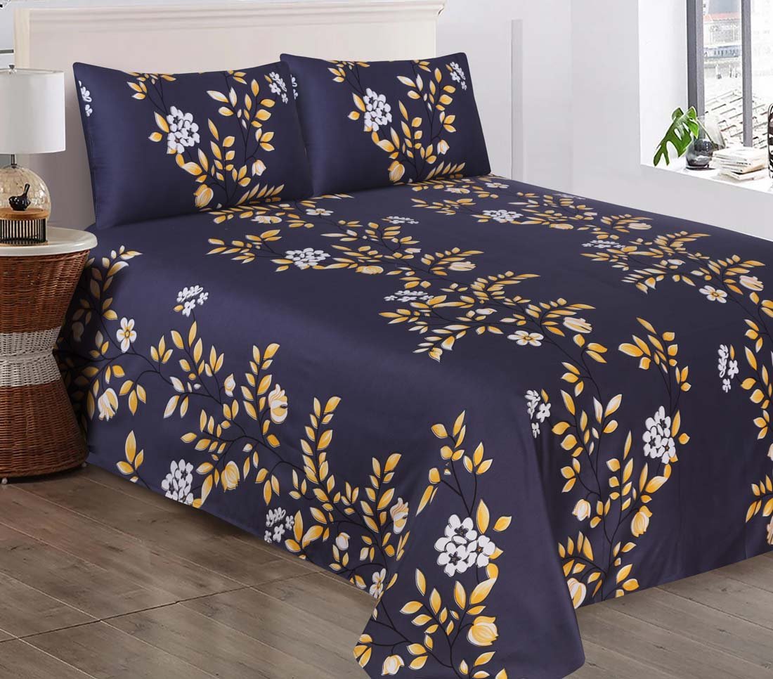 Yellow Flower-Flat Sheet with 2 Pillow Cases - Waqashomeltd